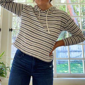 Cropped Blue/White Striped Hoodie